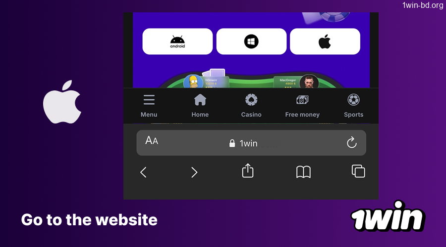 Official 1Win mobile site open in Safari browser
