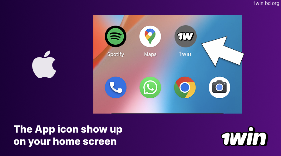 1Win app shortcut on iOS home screen
