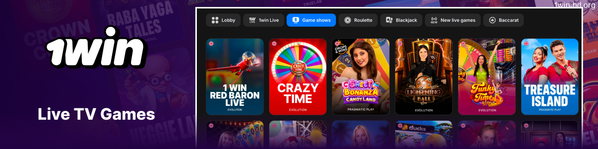 Live dealer TV games on 1Win