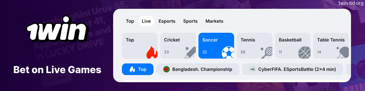 Live Betting on 1Win website