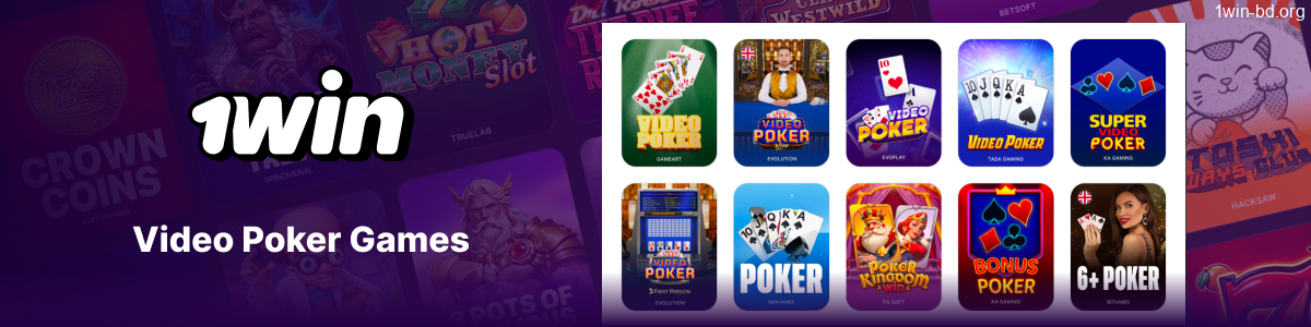 Digital video poker machines on 1Win platform